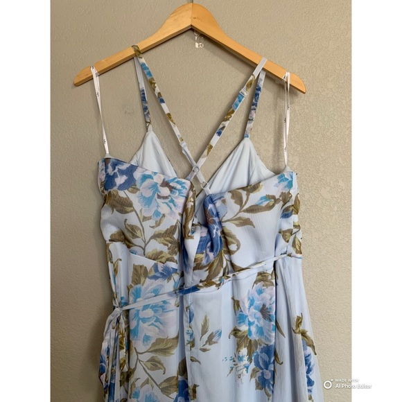NEW Lulu's White Maxi Dress with Blue Floral Print - Picture 8 of 16